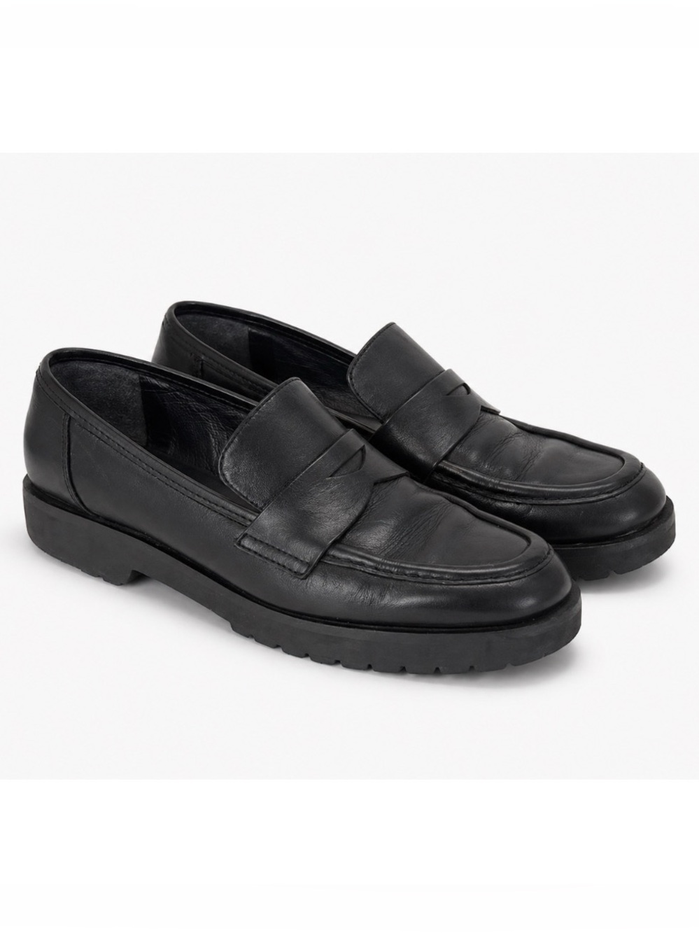 Black Leather Penny Loafers for Women